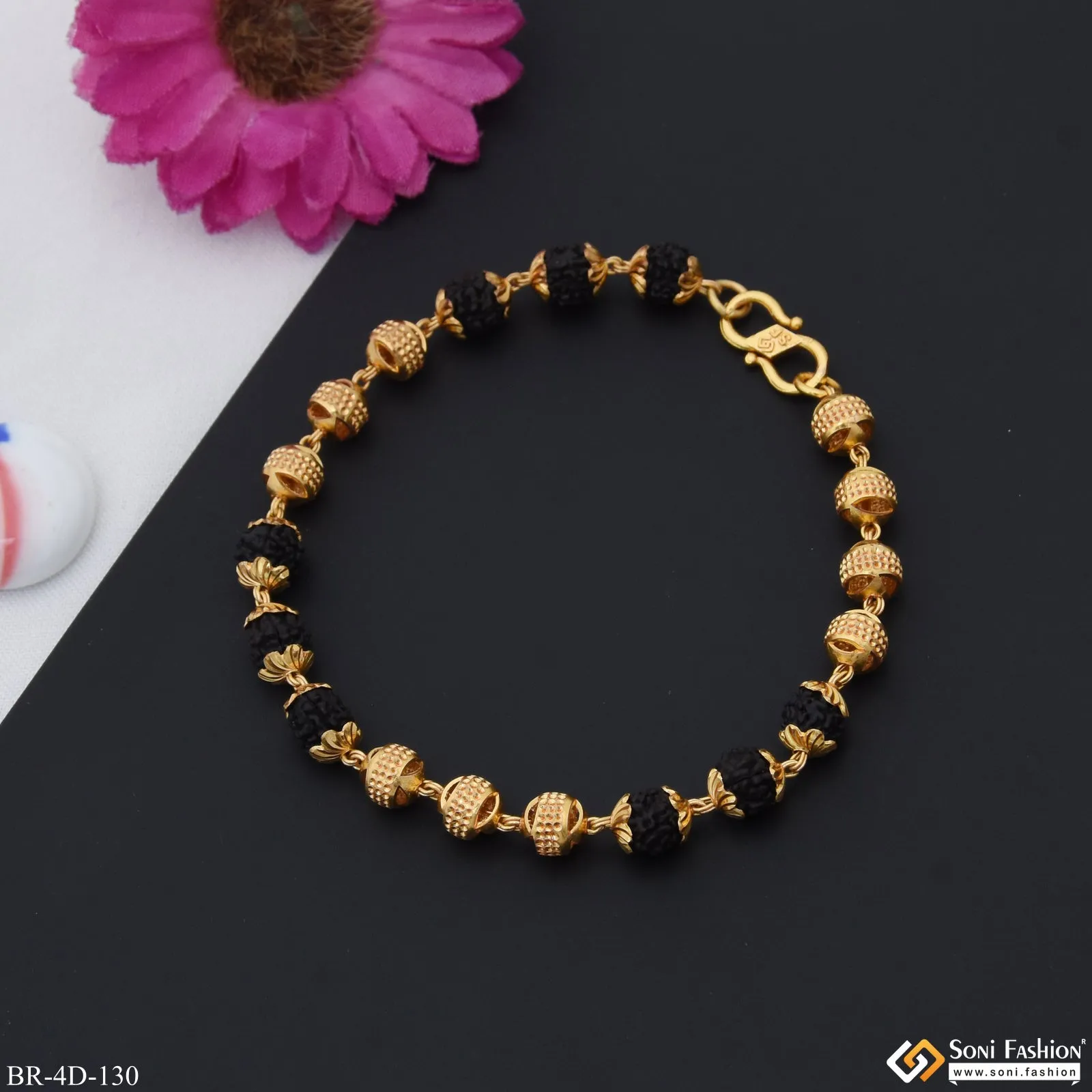 1 Gram Attention-Getting Design Gold Plated Rudraksh Bracelet for Men - Style B552