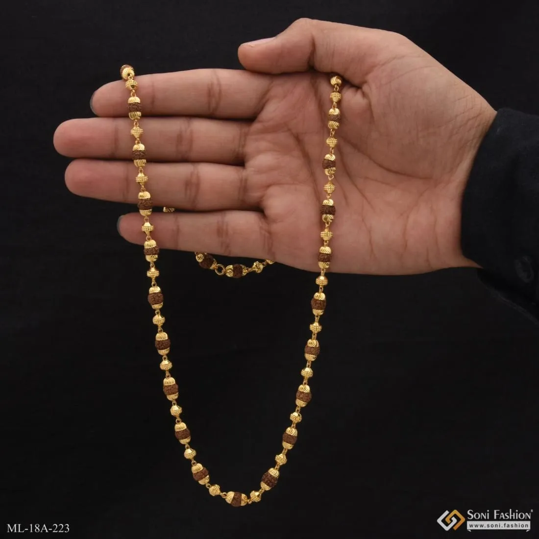 1 Gram Gold Forming 2 in 1 Delicate Design Rudraksha Mala for Men - Style A223