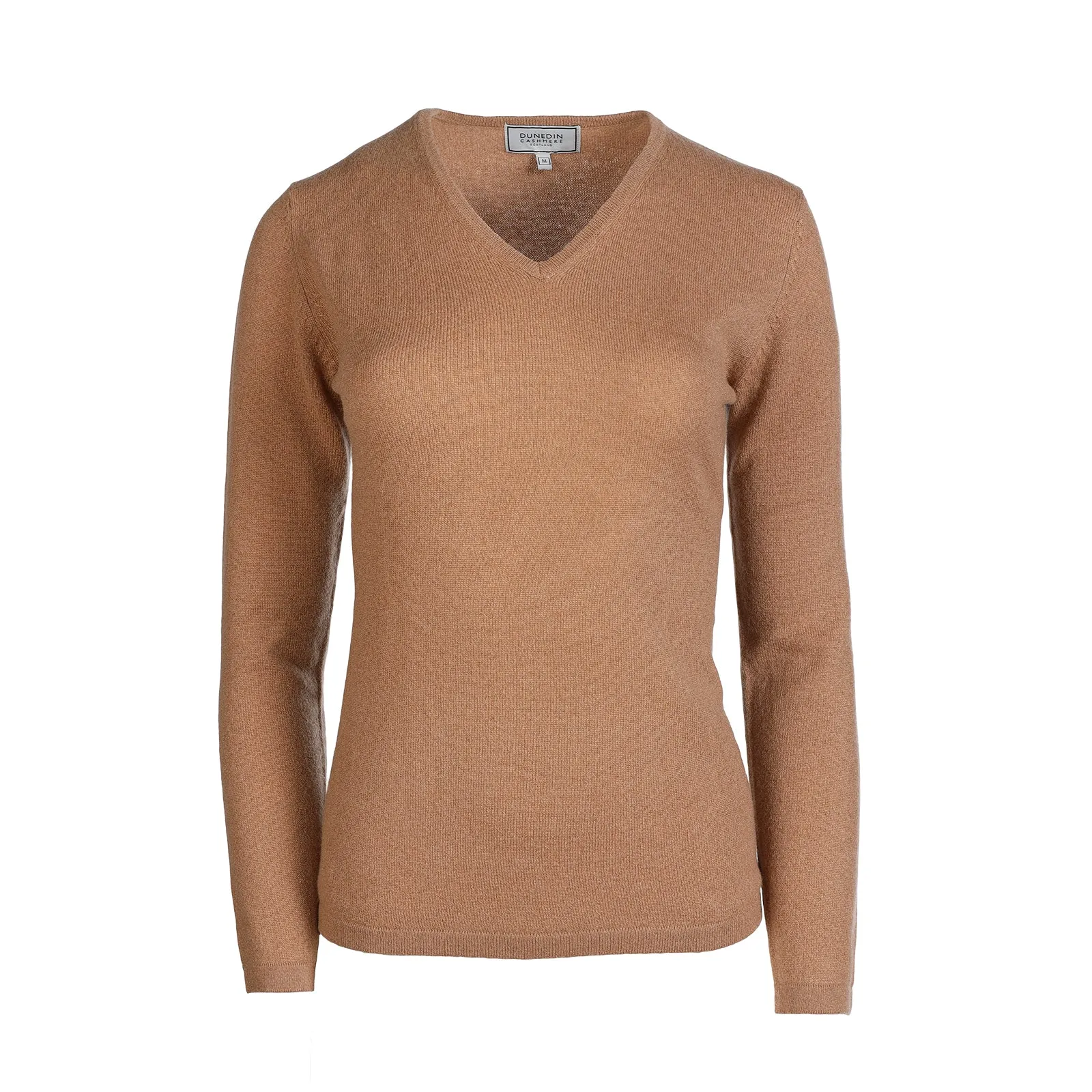 100% Cashmere Ladies V Neck Jumper Camel