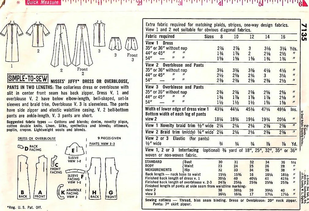 1960s MOD Dress,Pants,Shorts and Top Pattern SIMPLICITY 7135 Great Weekend Wear Bust 31 Vintage Sewing Pattern Factory Folded