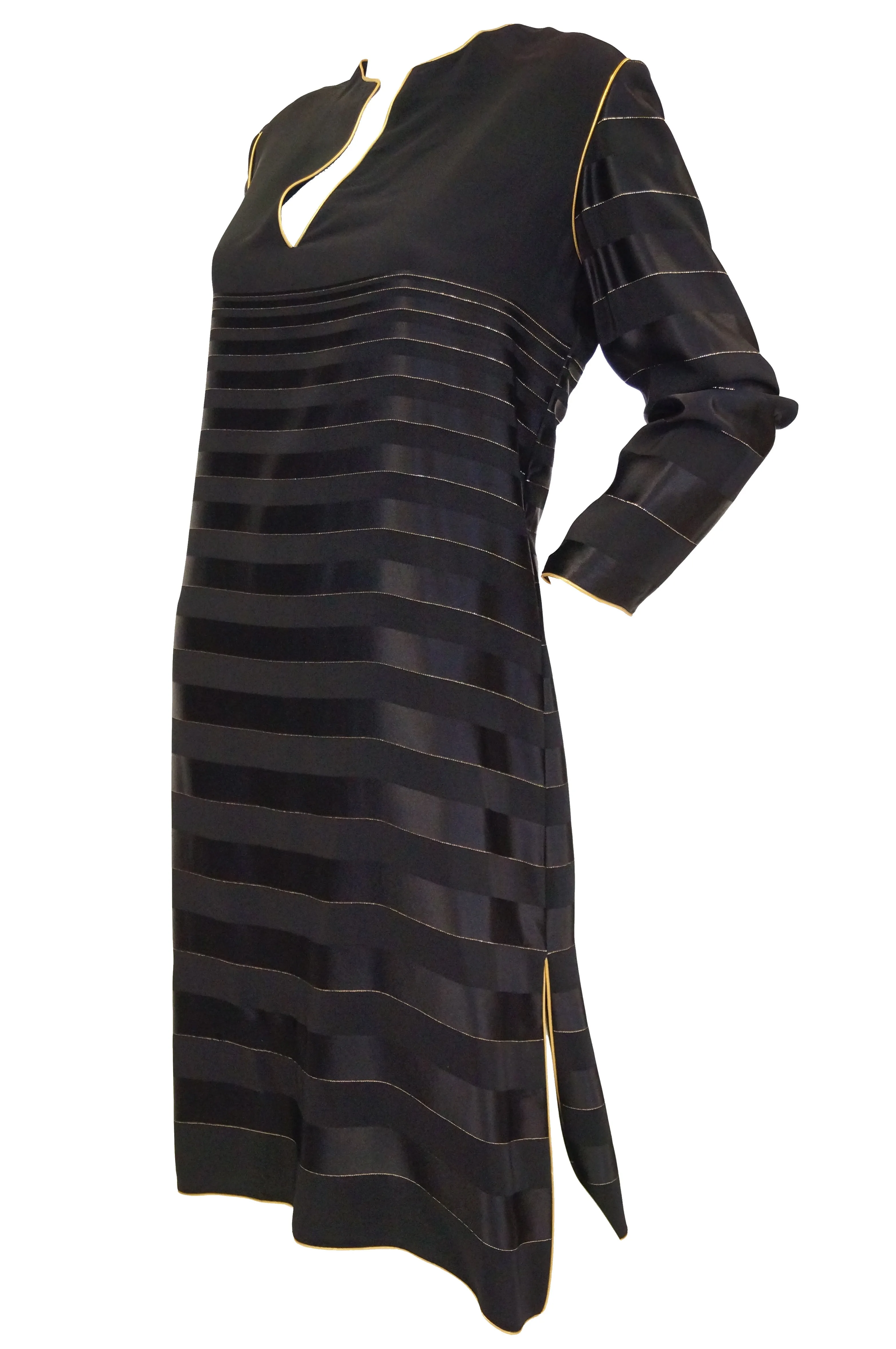 1980s Bellville Sassoon Black and Gold Stripe Sheath Dress / Caftan