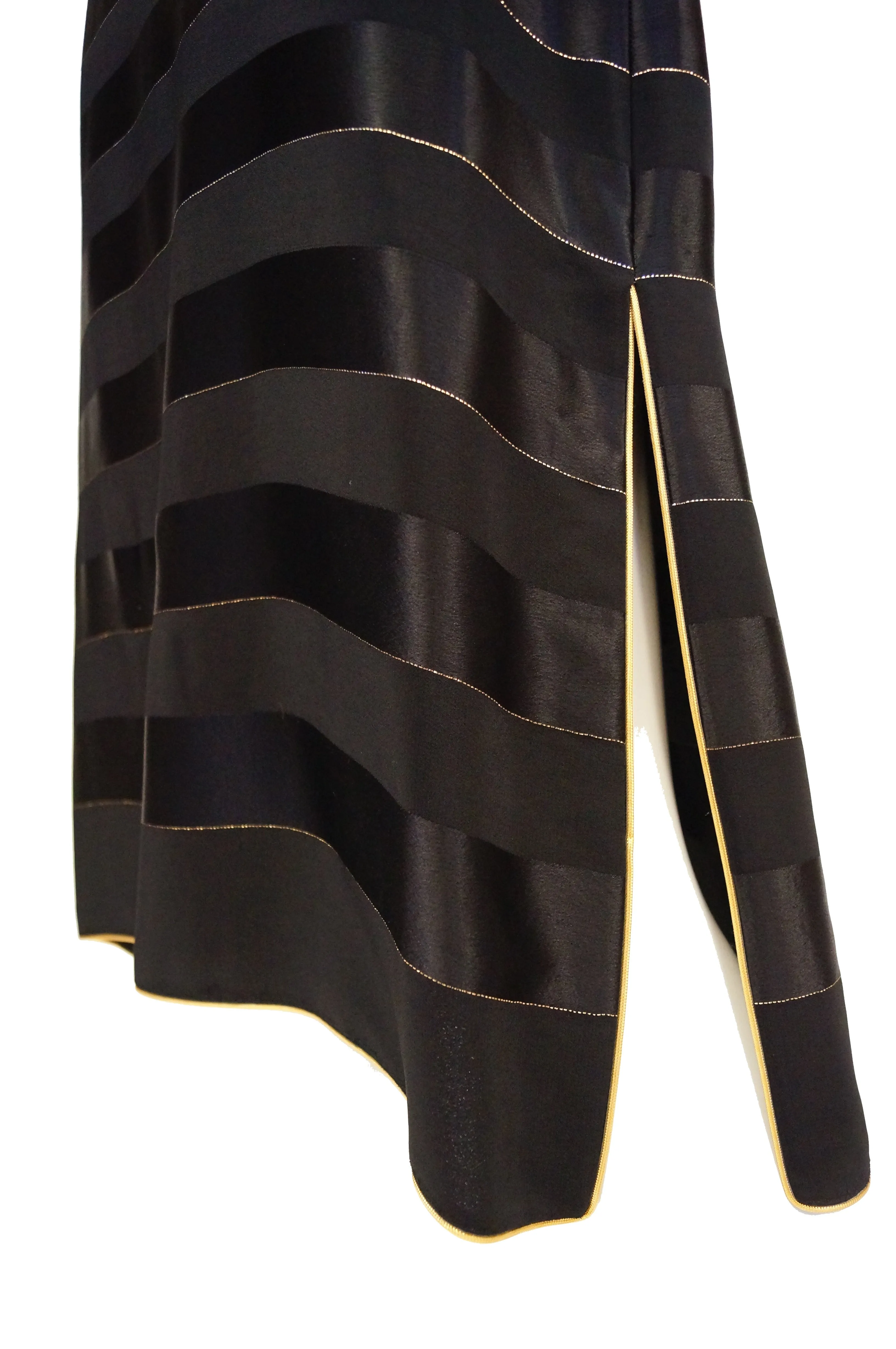 1980s Bellville Sassoon Black and Gold Stripe Sheath Dress / Caftan