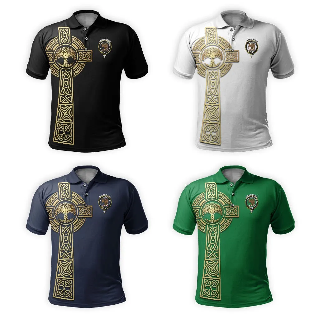 Abercrombie Clan Polo Shirt with Golden Celtic Tree Of Life