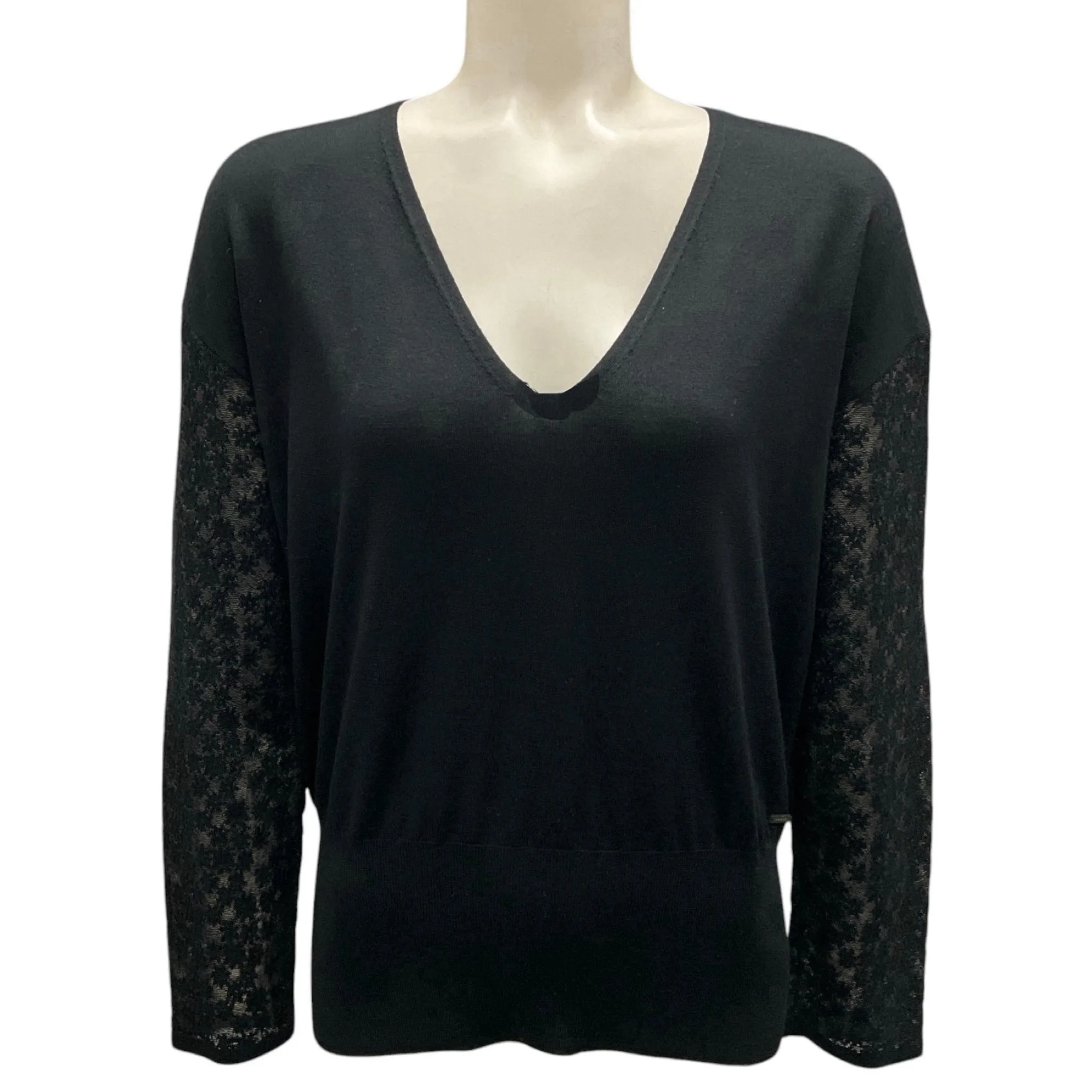 Akris Black Lace Sleeve Wool Knit Sweater