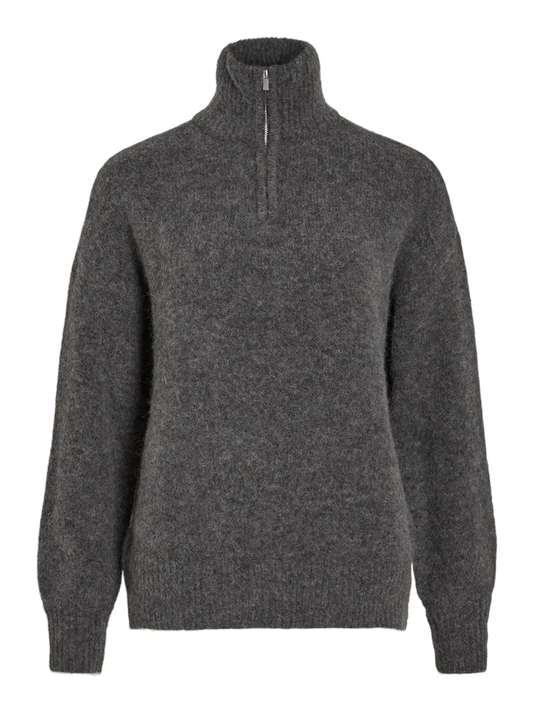 Alma High Neck Half Zip - Dark Grey Melange