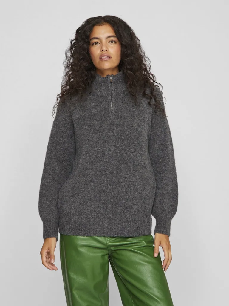 Alma High Neck Half Zip - Dark Grey Melange