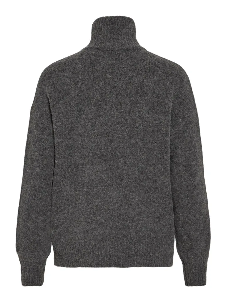 Alma High Neck Half Zip - Dark Grey Melange