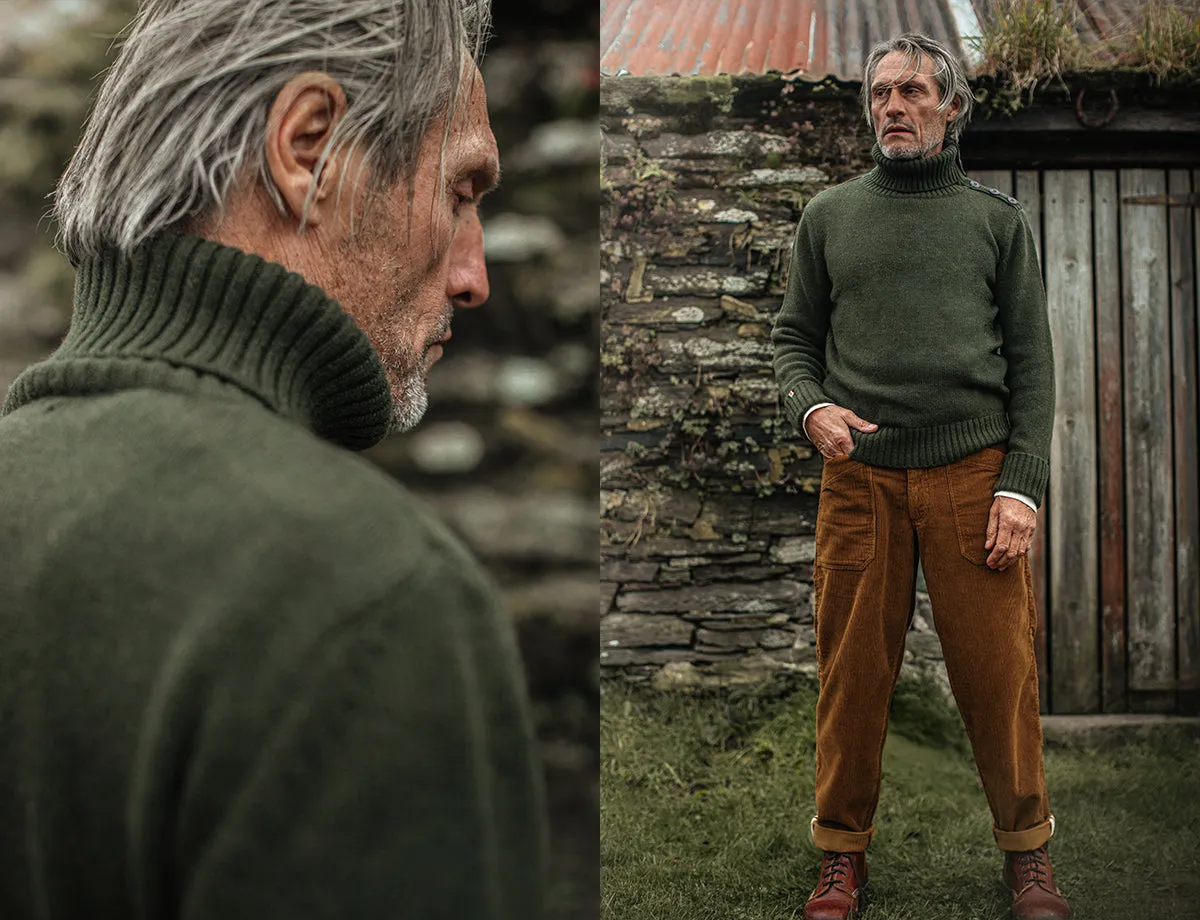 &SONS Ahab Submariner Rollneck Jumper Moss Green