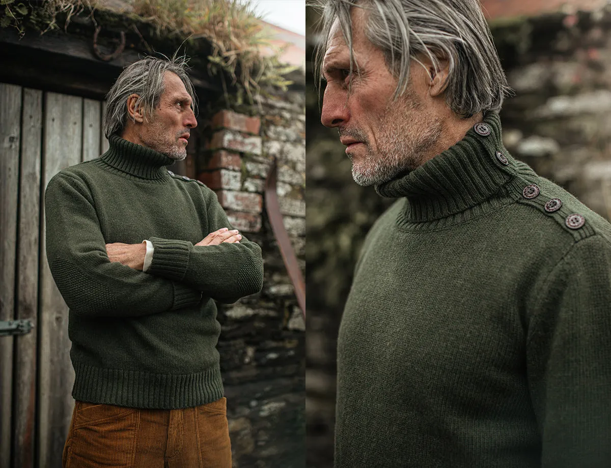 &SONS Ahab Submariner Rollneck Jumper Moss Green