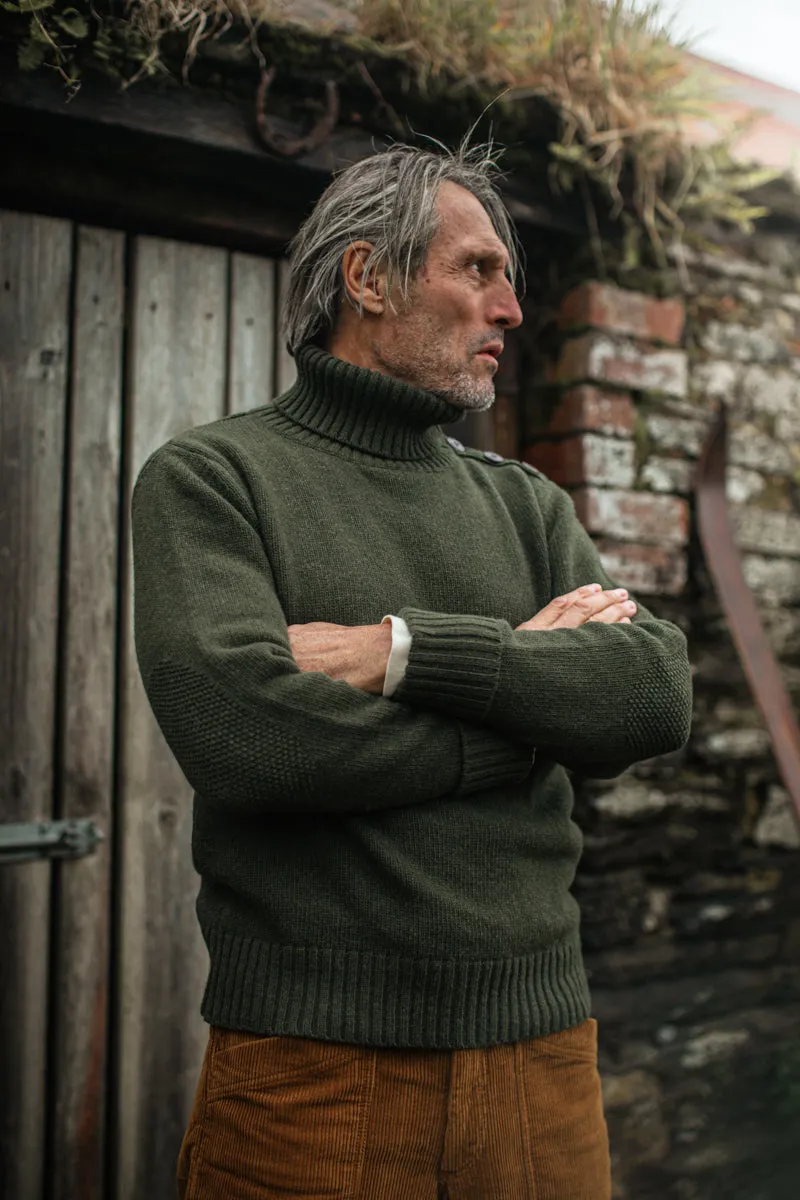 &SONS Ahab Submariner Rollneck Jumper Moss Green