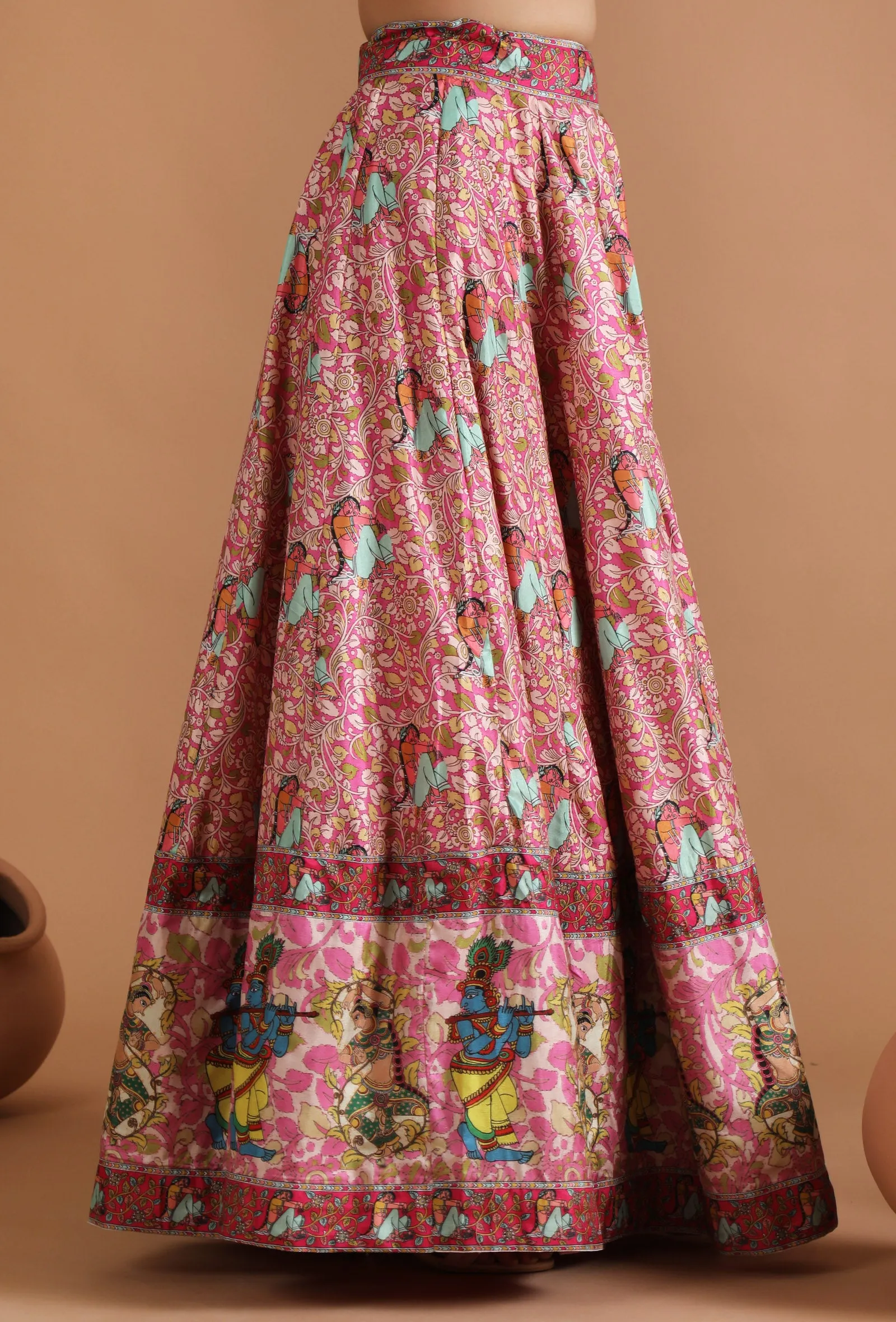 Anika Allover Kalamkari Kalidar Skirt