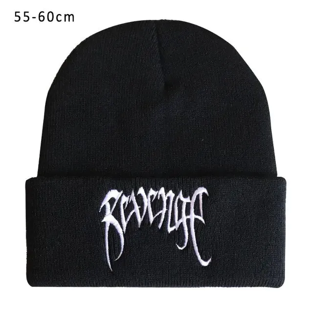 Autumn Winter Black Knitted Embroidery Hats