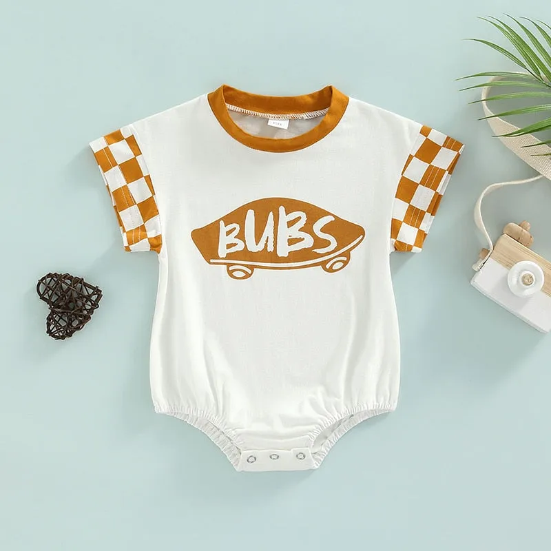 Baby Boys Plaid Bubs Onesie , Color - Auburn