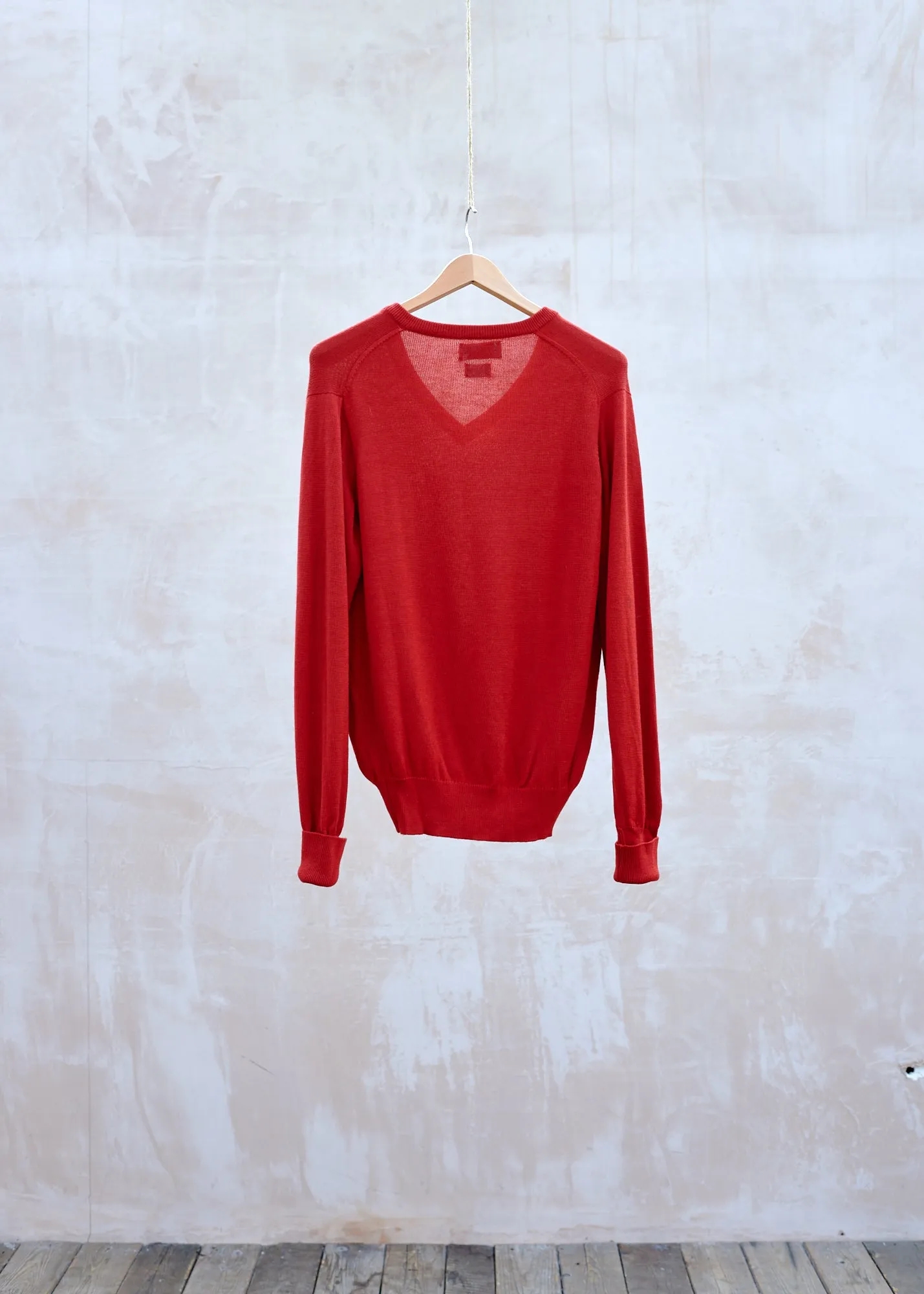 Ballantyne Red Cashmere & Silk V-Neck Jumper - M/L