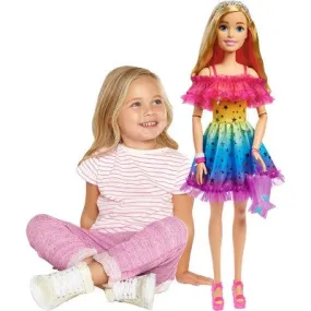 Barbie 28" Large Doll with Blond Hair and Rainbow Dress