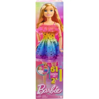 Barbie 28" Large Doll with Blond Hair and Rainbow Dress