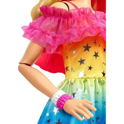 Barbie 28" Large Doll with Blond Hair and Rainbow Dress