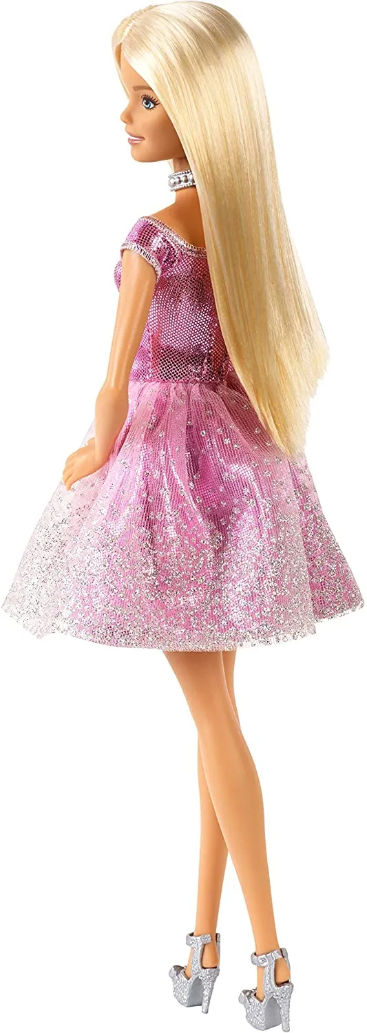 Barbie Happy Birthday Doll, Blonde, Wearing Shimmery Pink Party Dress with Gift