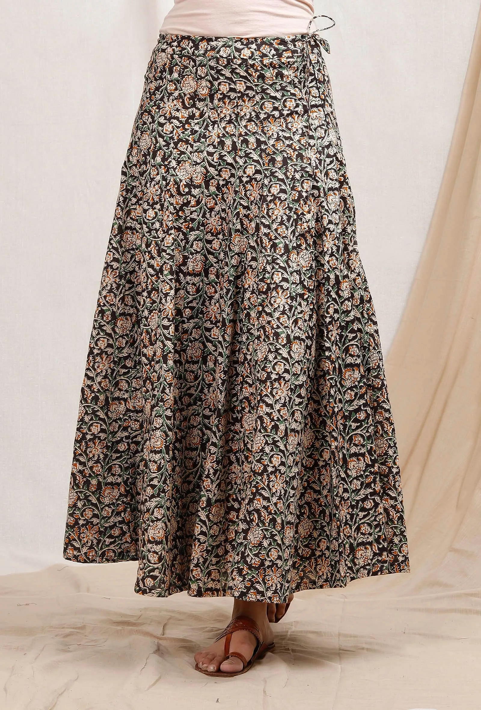 Black And Beige Kalamkari Cotton Skirt