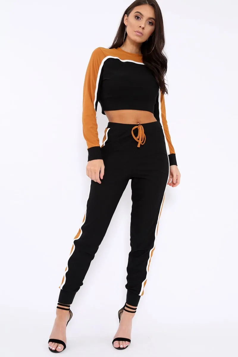 Black And Mustard Colour Block Tracksuit - Adryanna