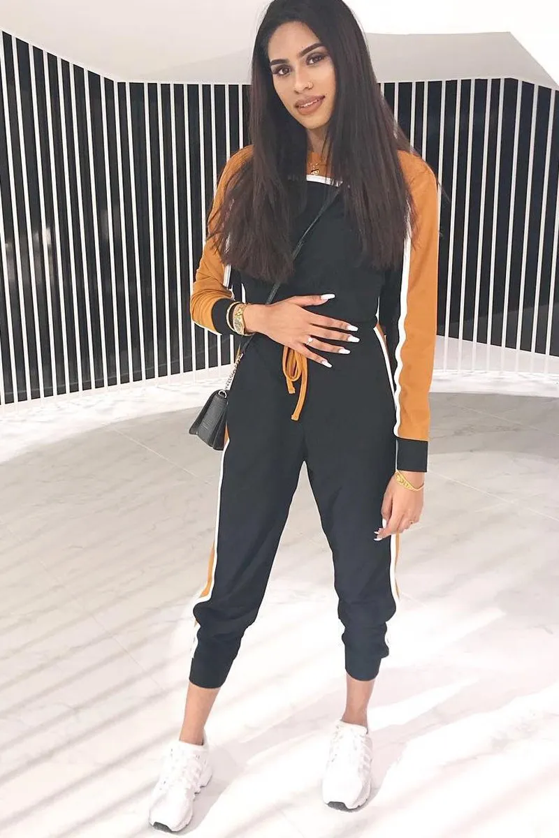 Black And Mustard Colour Block Tracksuit - Adryanna