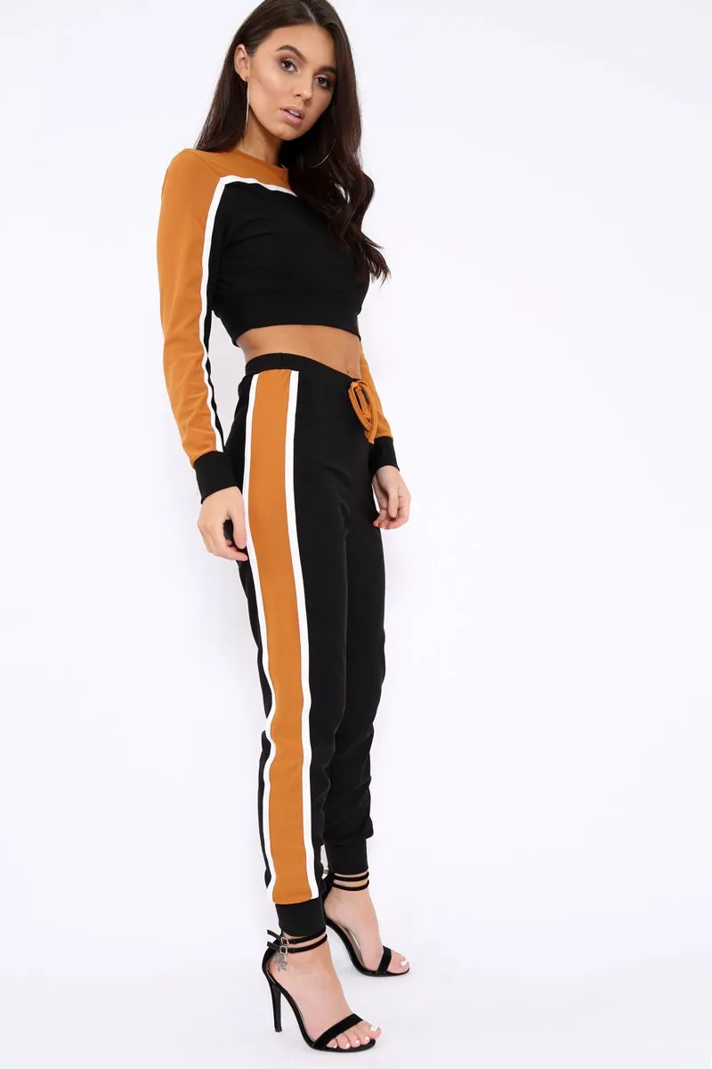 Black And Mustard Colour Block Tracksuit - Adryanna