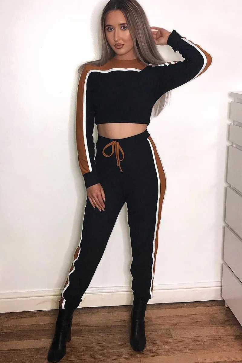 Black And Mustard Colour Block Tracksuit - Adryanna