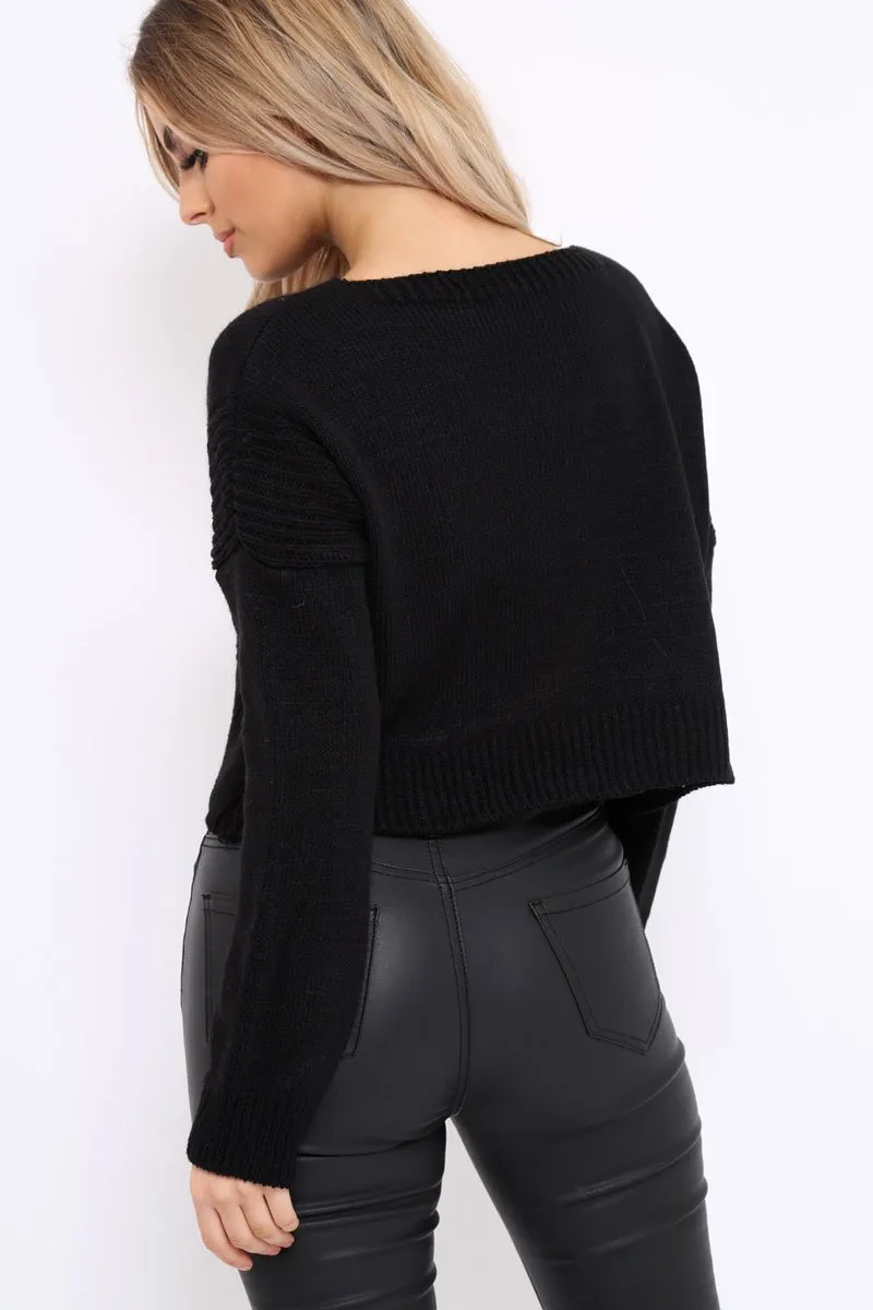 Black Cropped Curved Hem Jumper - Fearne