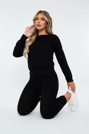 Black Knit Cropped Jumper & Jogger Set - Kezzie