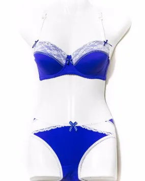 Blue With White Net Underwired Double Padded Bra Panty Set