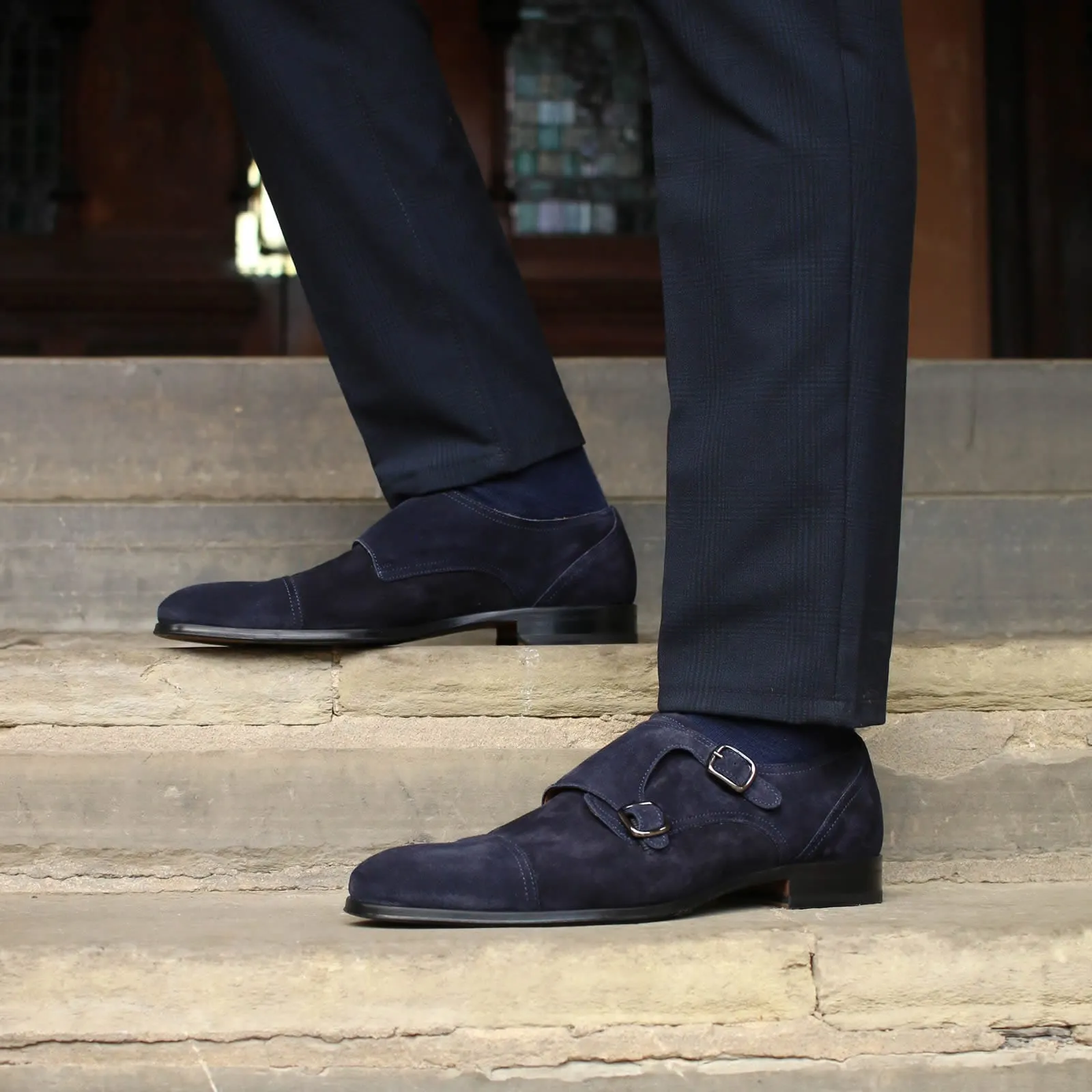 Bourne Monk Strap Navy Blue Suede