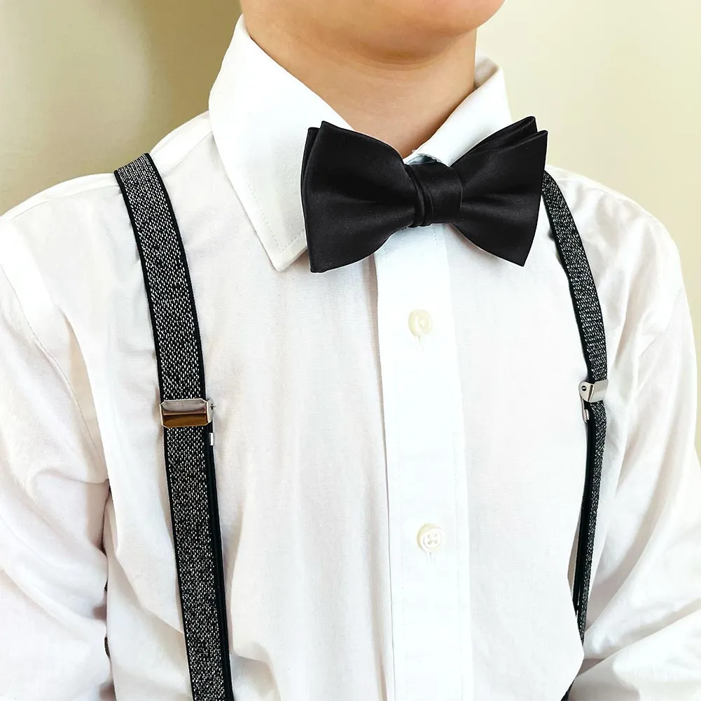 Boys' Black Metallic Skinny Suspenders