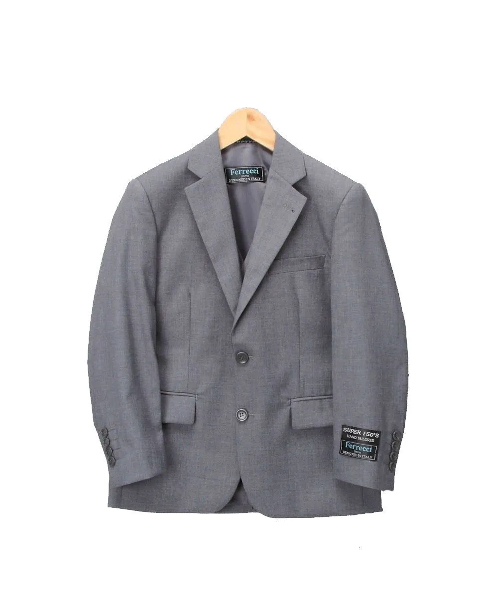 Boys Premium Medium Grey Vested 3 Piece Suit