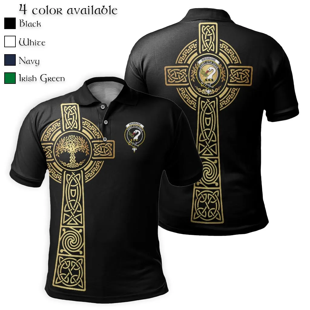 Brisbane Clan Polo Shirt with Golden Celtic Tree Of Life