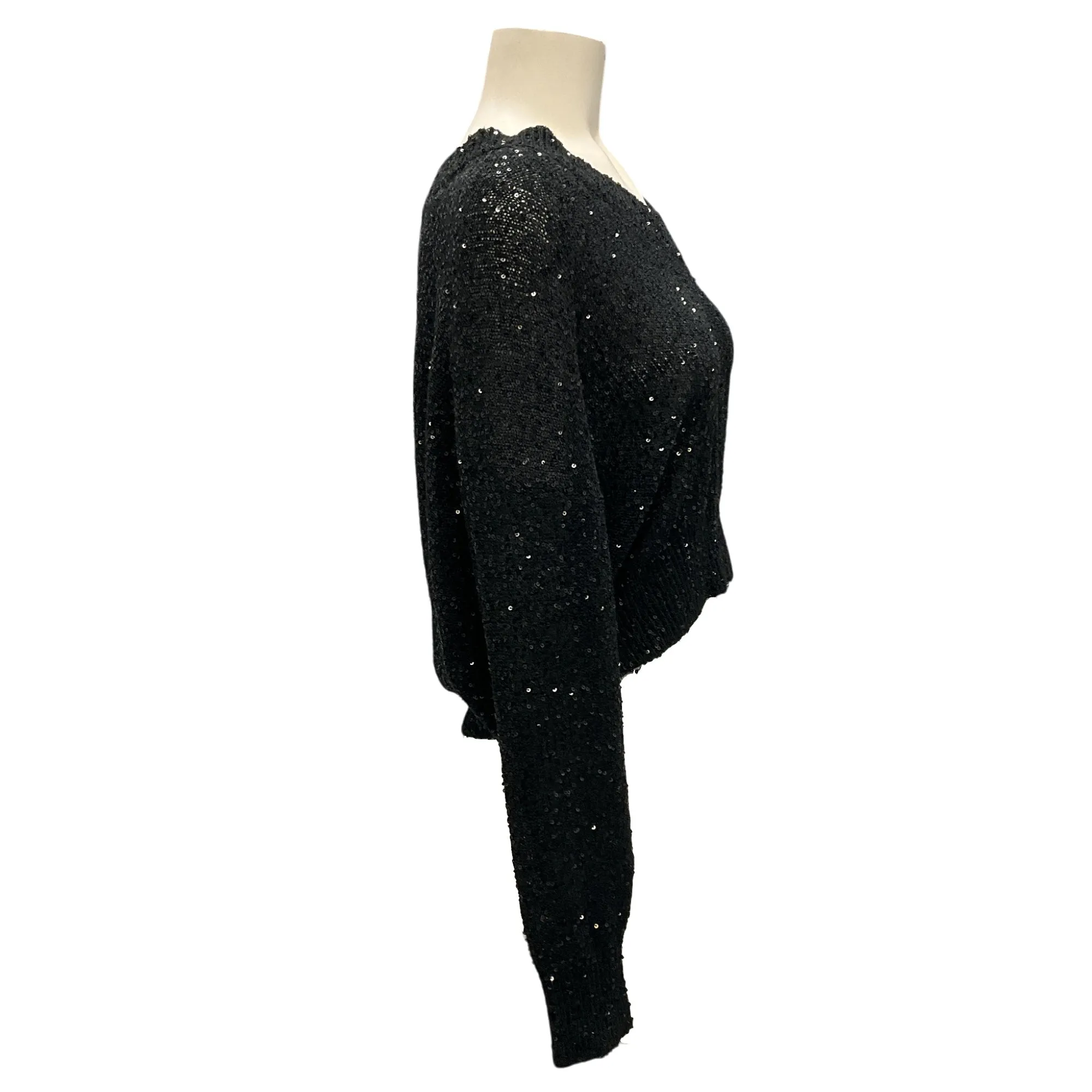 Brunello Cucinelli Black Sequined Long Sleeved V-Neck Knit Sweater