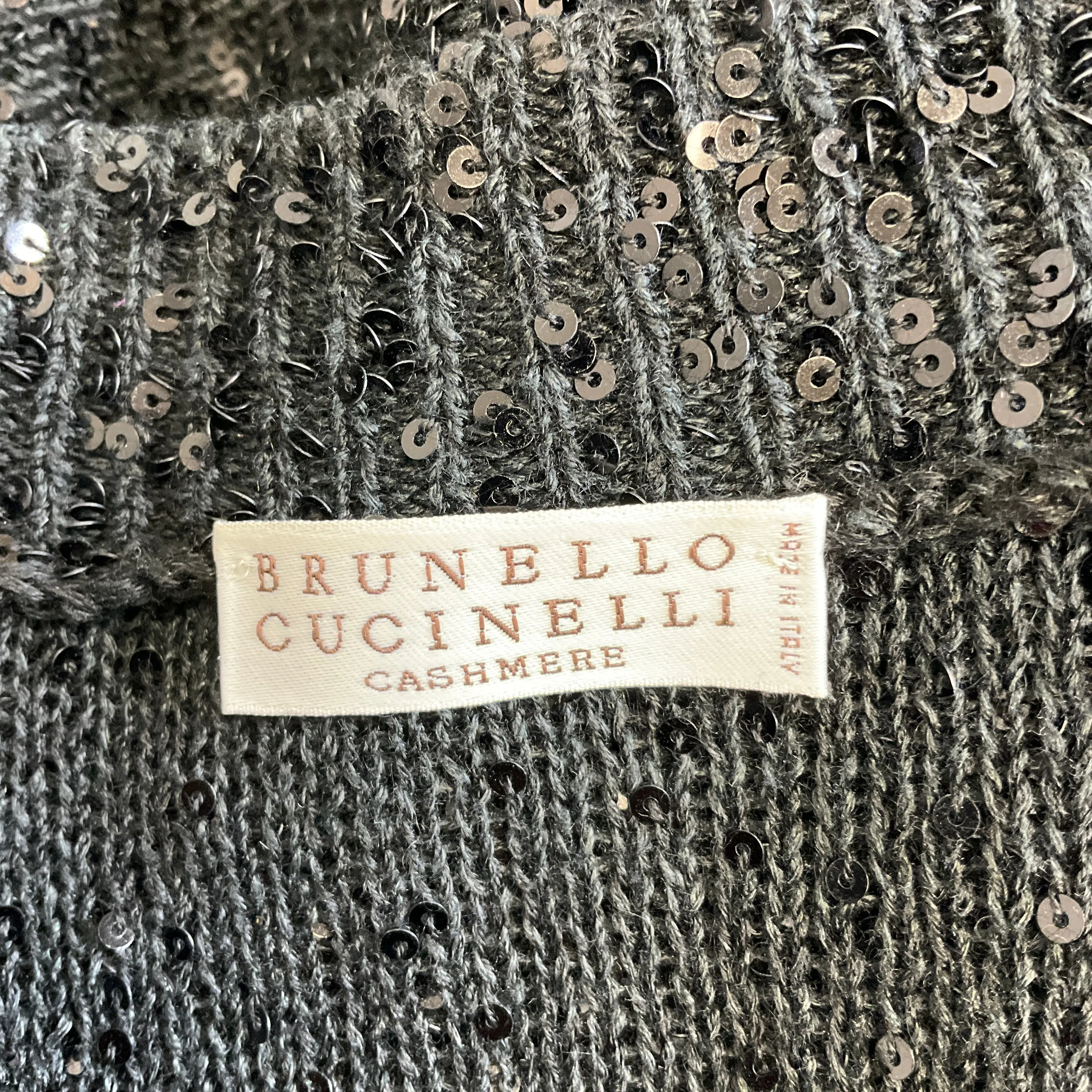 Brunello Cucinelli Black Sequined Long Sleeved V-Neck Knit Sweater