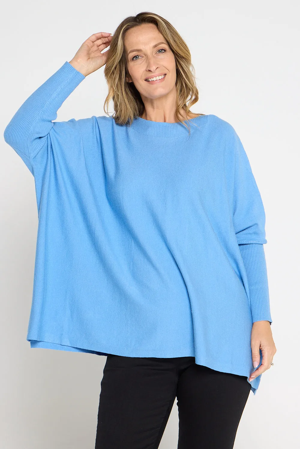 Button Back Knit Jumper - Blue