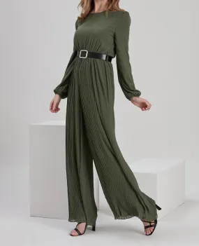 Chiffon Pleated Jumpsuit - Army