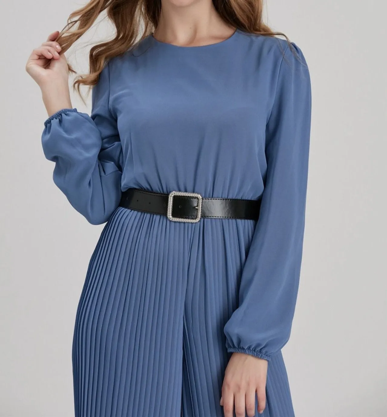 Chiffon Pleated Jumpsuit- Azul