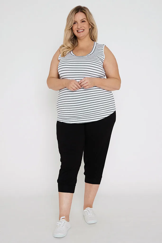 Classic Scoop Singlet - White & Black Stripe