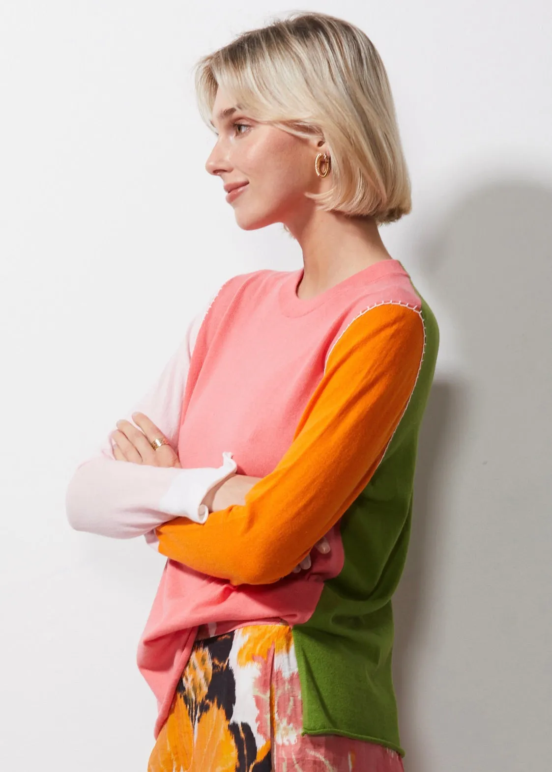 Colour Block Jumper ZP6617 in Flamingo by Zaket & Plover