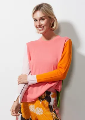 Colour Block Jumper ZP6617 in Flamingo by Zaket & Plover