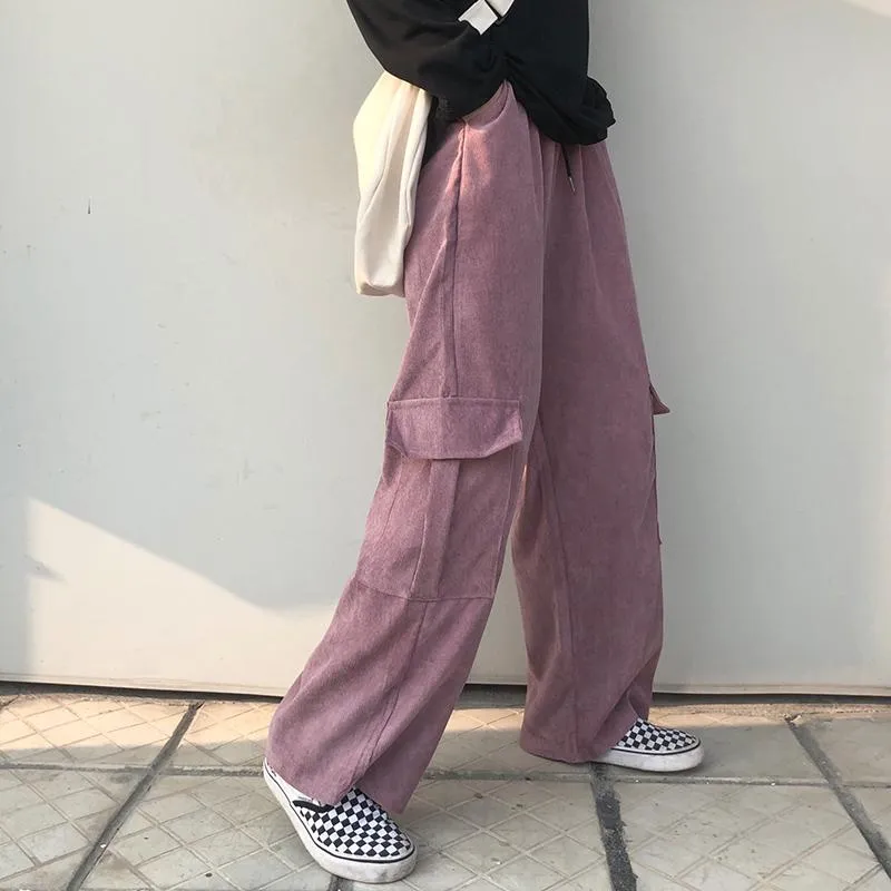 Corduroy Internet Girl Oversize Pants With Pockets