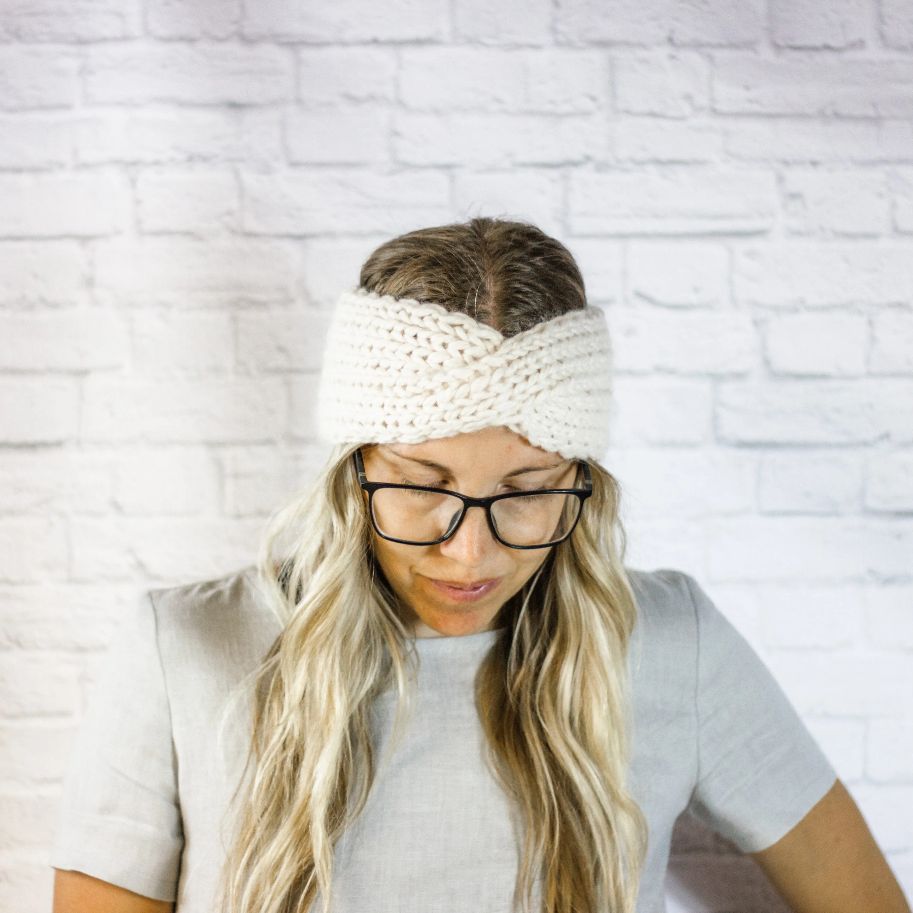 Cream Chunky Knit Ear Warmer, Ladies Wide Twisted Turban Headband