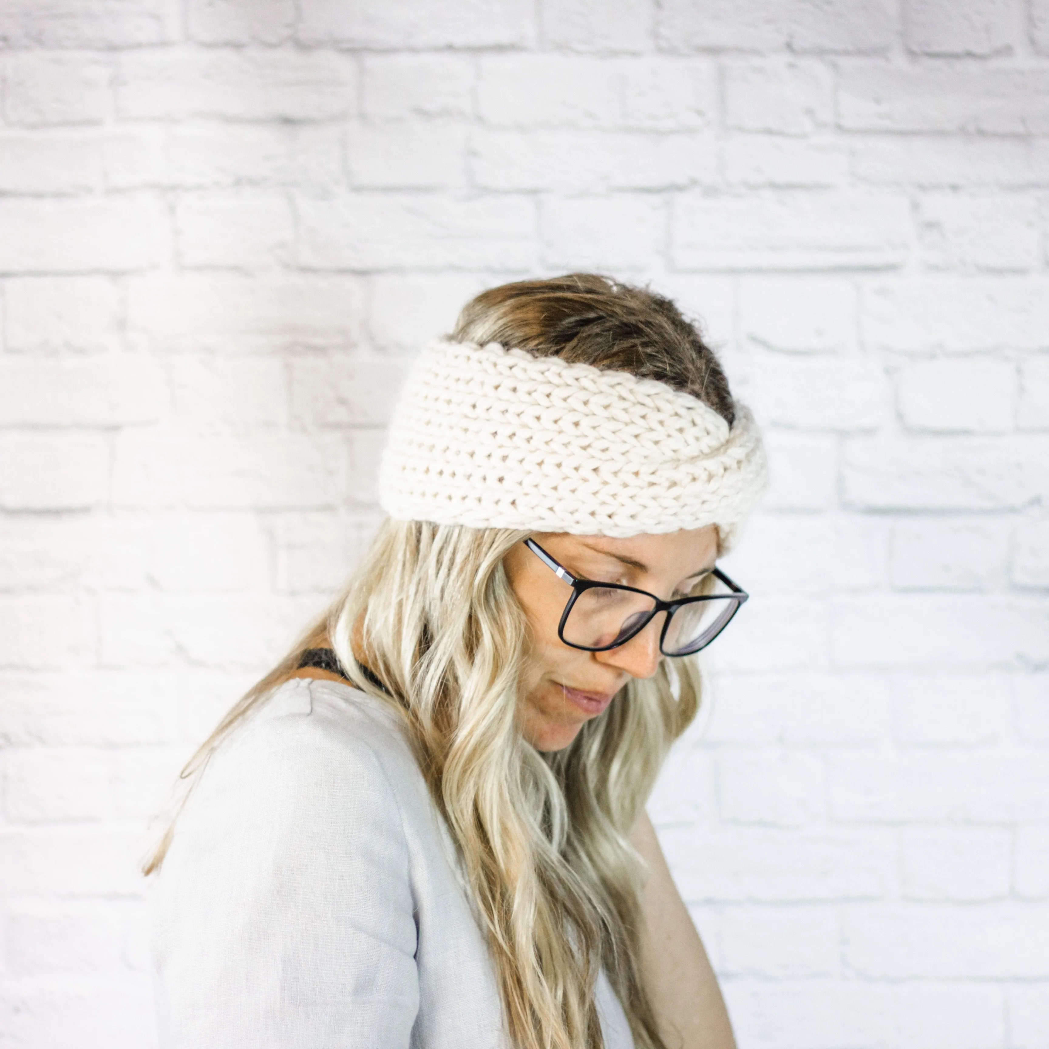 Cream Chunky Knit Ear Warmer, Ladies Wide Twisted Turban Headband