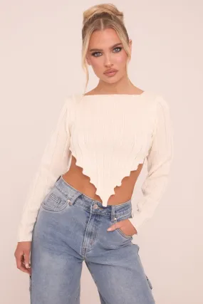 Cream Knit Asymmetric Hem Cropped Jumper - Prima