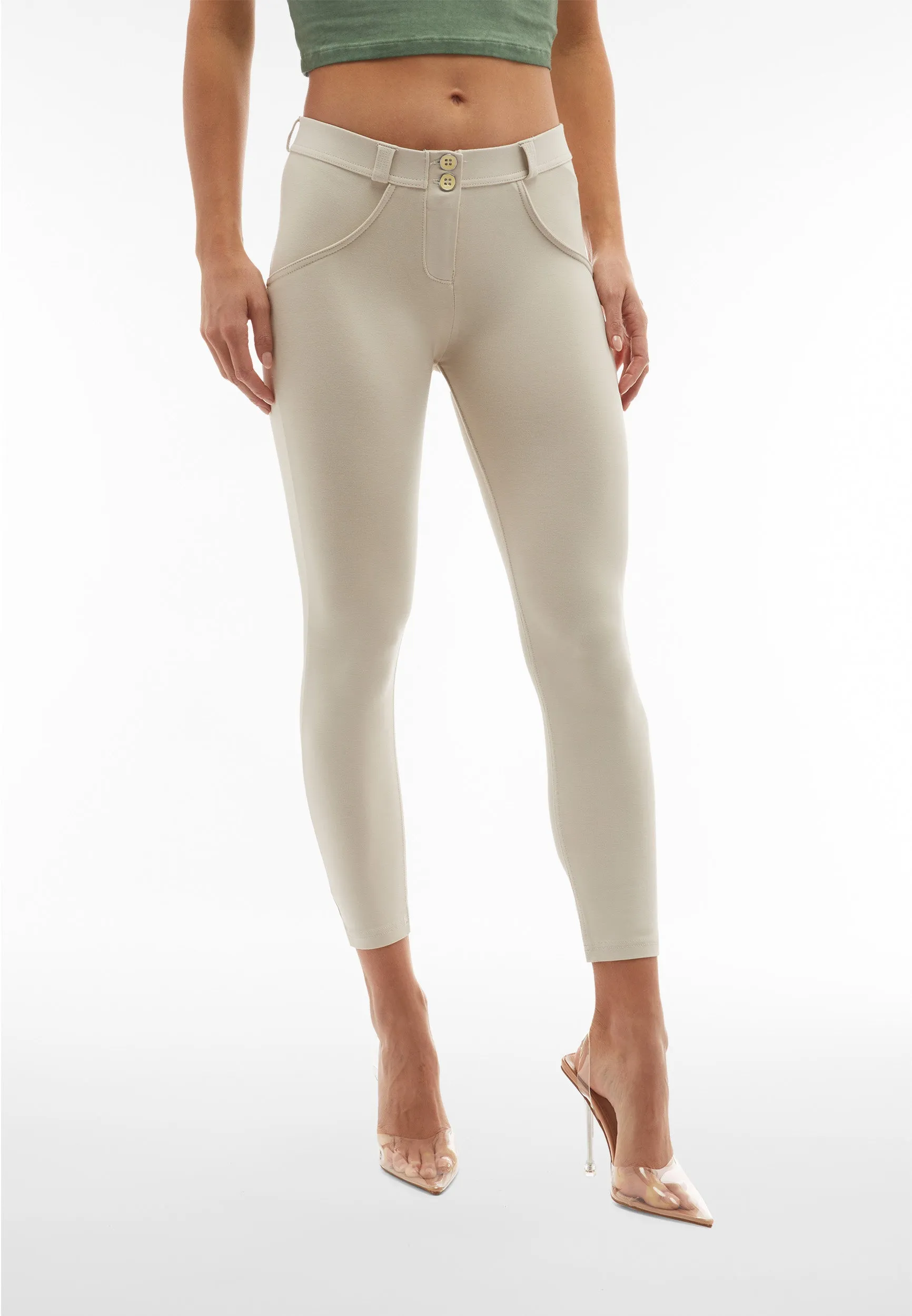 Cream Mid-Rise Ankle-Length Pants