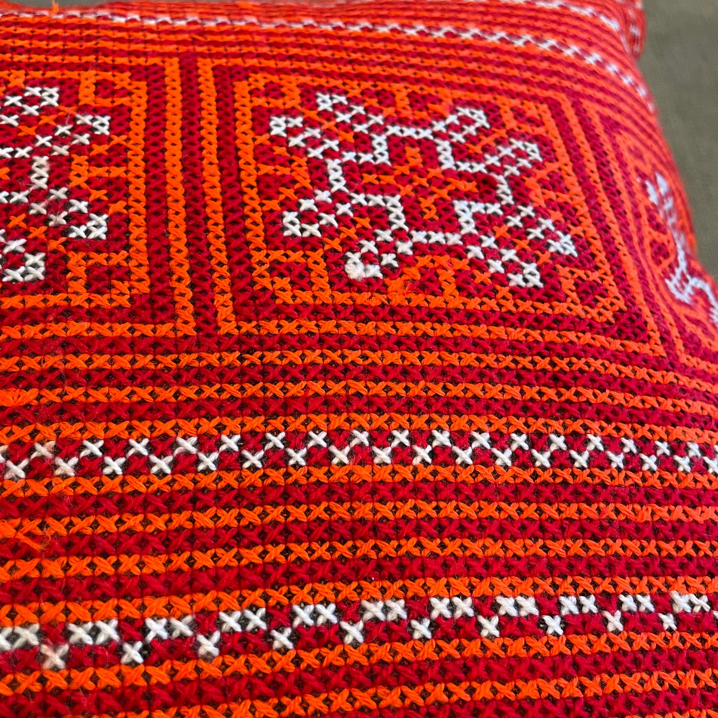 Cross-stitched embroidery cushion cover, snowflake pattern, authentic tribal fabric