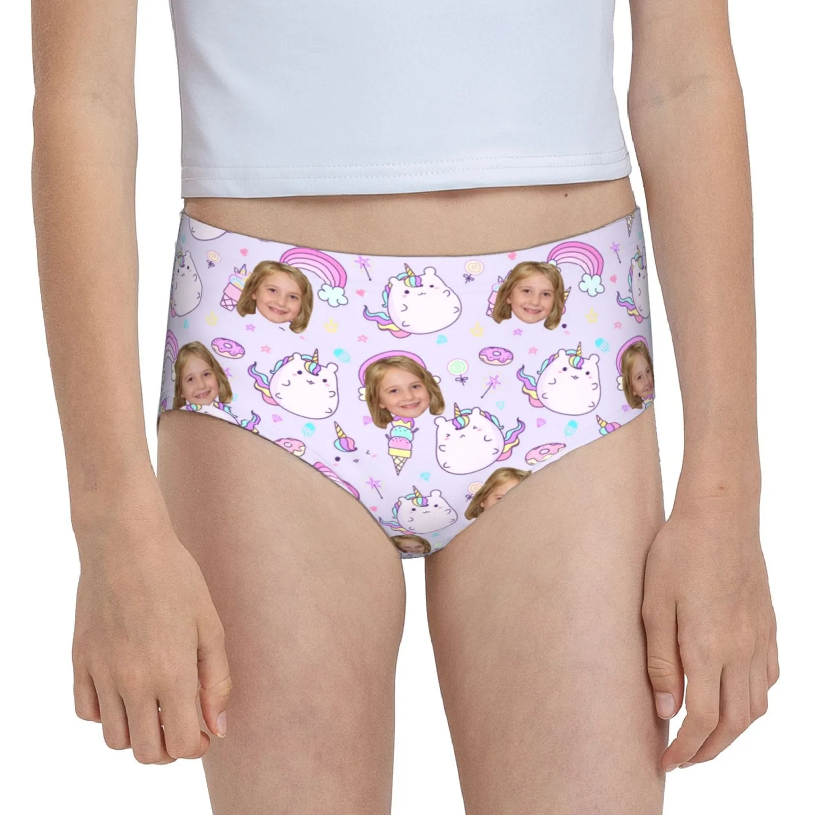 Custom Face Cute Monster Purple Girl's Underwear Cotton Brief Panties