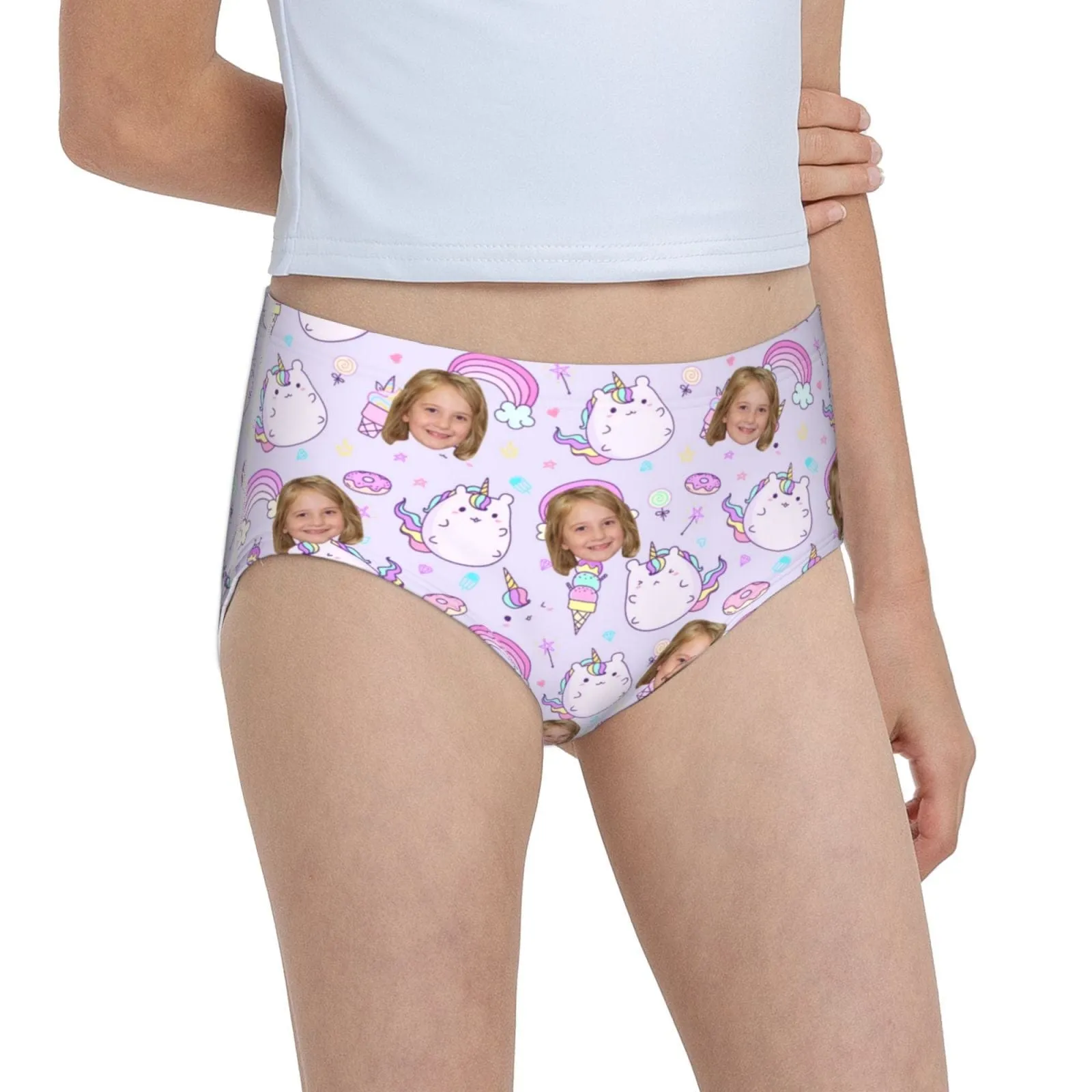 Custom Face Cute Monster Purple Girl's Underwear Cotton Brief Panties